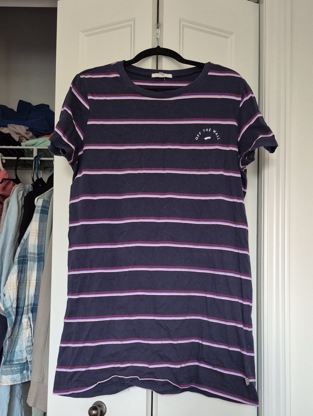 Women Tshirt Dress Navy & Lavender Stripe Tee -  Vans Off The Wall Style Xl